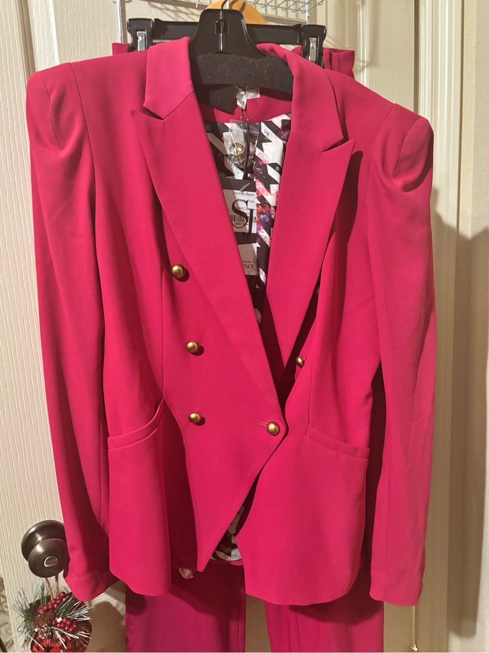 Sassy Jones Double-Breasted Hot Pink Pantsuit